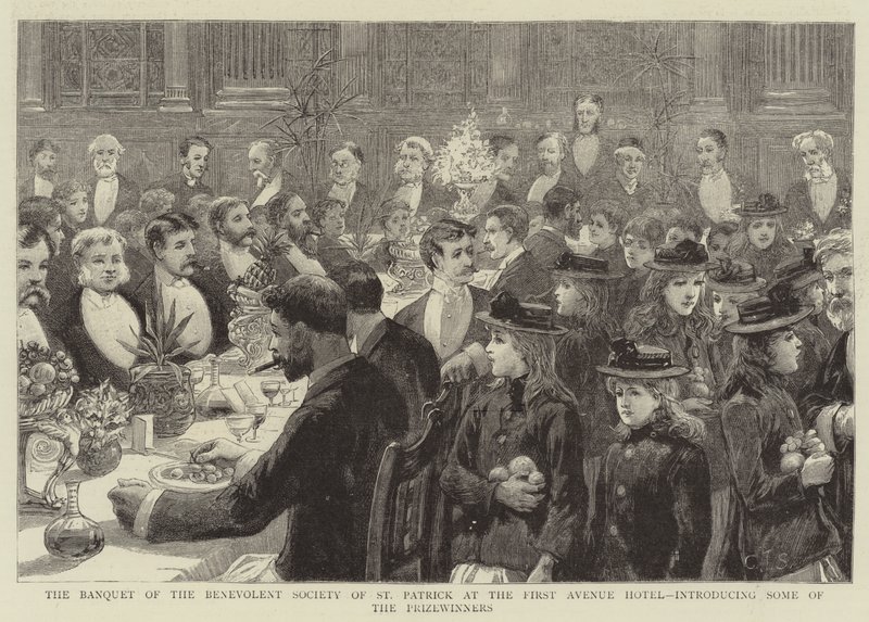 Das Bankett der Benevolent Society of St Patrick im First Avenue Hotel, einige der Preisträger vorstellend von Charles J. Staniland