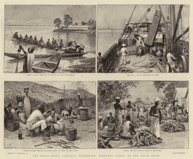 Die Expedition der Royal Niger Company, Alltagsszenen am Fluss Niger von Charles J. Staniland