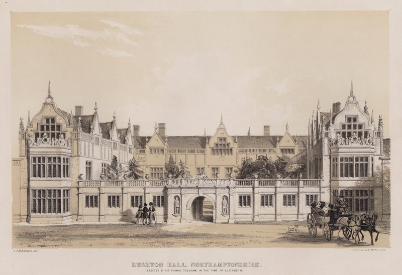 Rushton Hall, Northamptonshire, erbaut von Sir Thomas Tresham, zur Zeit von Elizabeth von Charles James Richardson