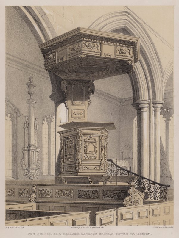 Die Kanzel, All Hallows Barking Church, Tower Street, London von Charles James Richardson