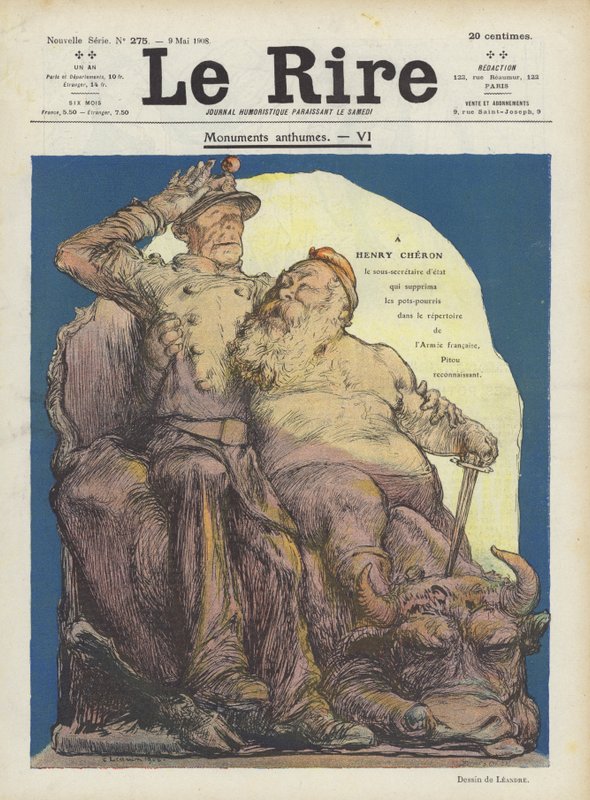 Karikatur von Henry Cheron, französischer Unterstaatssekretär für Kriegswesen. Illustration für Le Rire von Charles Leandre