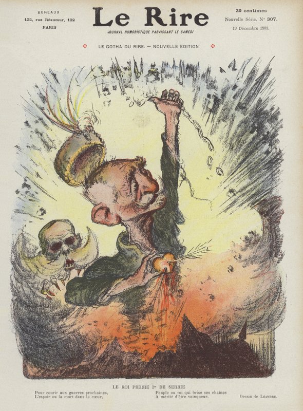 König Peter I. von Serbien. Illustration für Le Rire von Charles Leandre