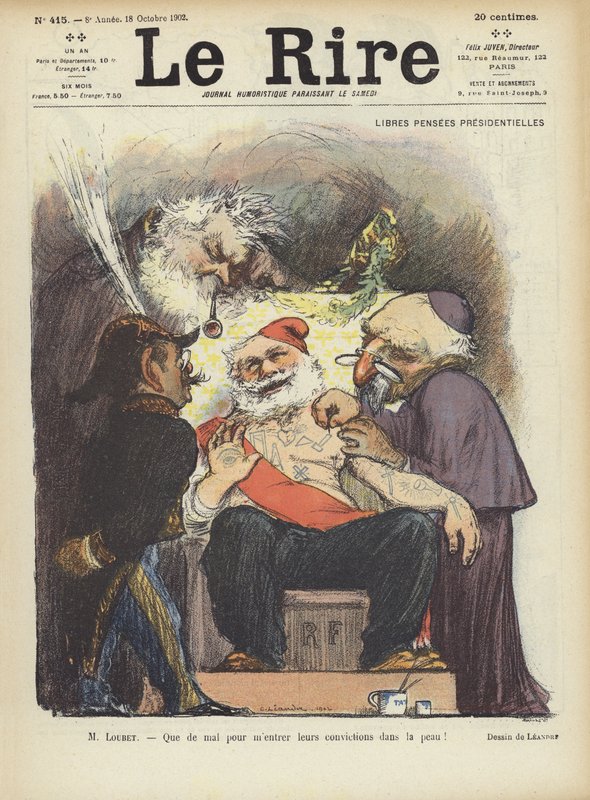 Präsident Loubet von Frankreich wird tätowiert. Illustration für Le Rire von Charles Leandre