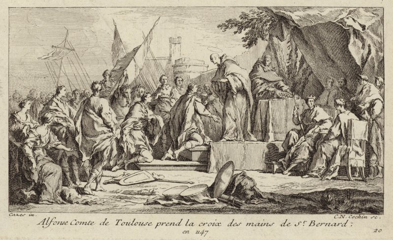Alfons I., Graf von Toulouse, nimmt das Kreuz aus der Hand von Bernhard von Clairvaux und gelobt, am Zweiten Kreuzzug teilzunehmen von Charles Nicolas II Cochin