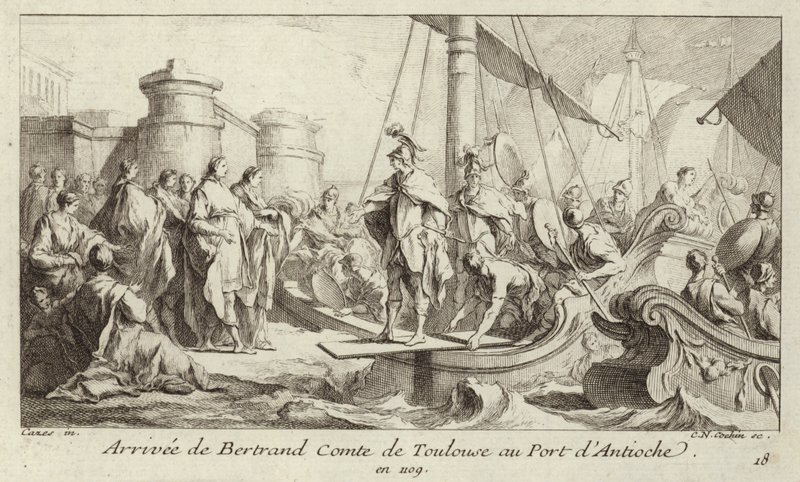 Ankunft von Bertrand, Graf von Toulouse, im Hafen von Antiochia, um seine Herrschaft über die Grafschaft Tripolis anzutreten von Charles Nicolas II Cochin