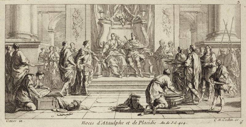 Hochzeit von Galla Placidia und Ataulf, König der Westgoten, Narbonne, 414 (Gravur) von Charles Nicolas II Cochin