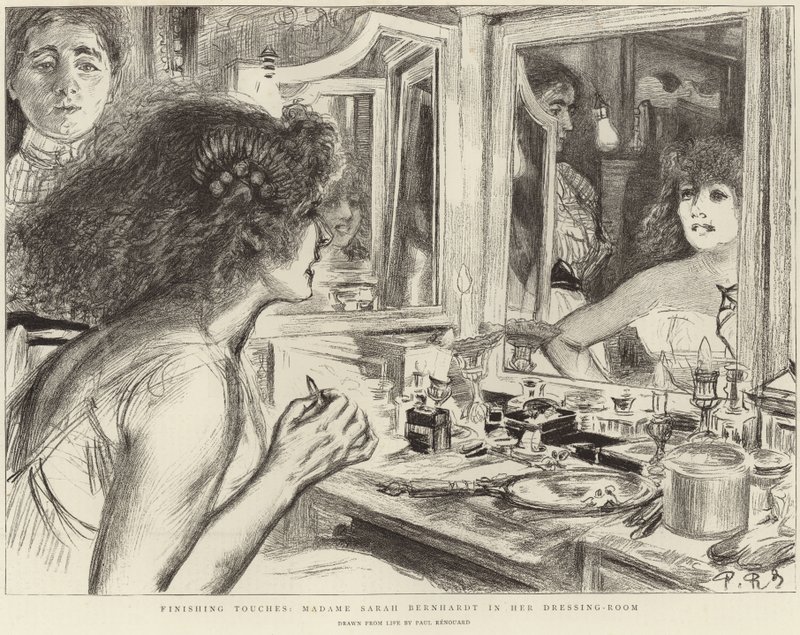 Madame Sarah Bernhardt in ihrer Garderobe (Lithografie) von Charles Paul (after) Renouard