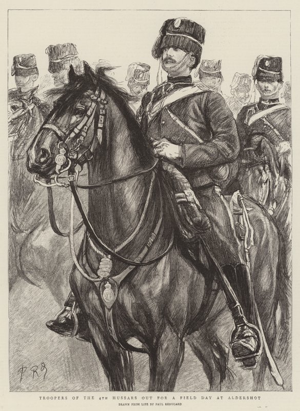 Soldaten des 4. Husarenregiments bei einem Feldtag in Aldershot von Charles Paul Renouard