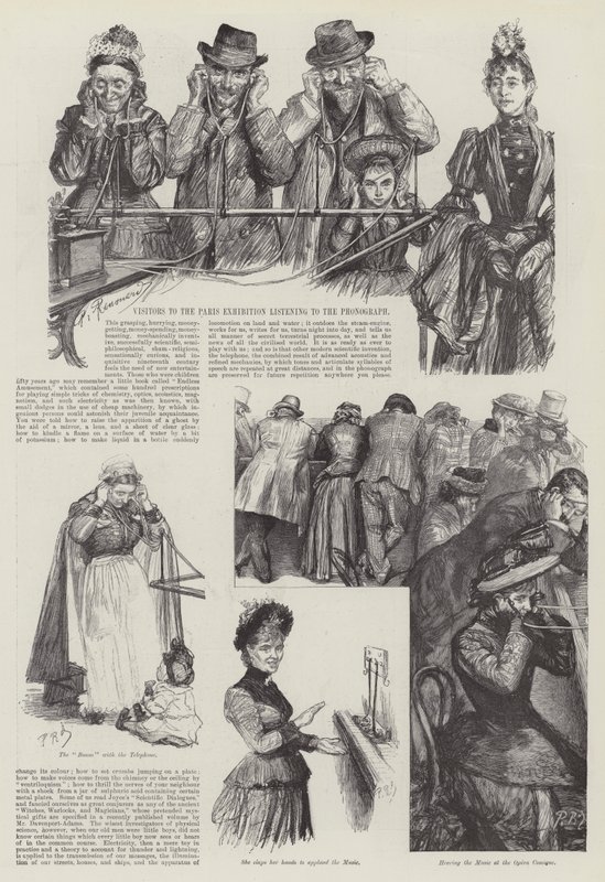 Besucher der Pariser Ausstellung hören dem Phonographen zu von Charles Paul Renouard