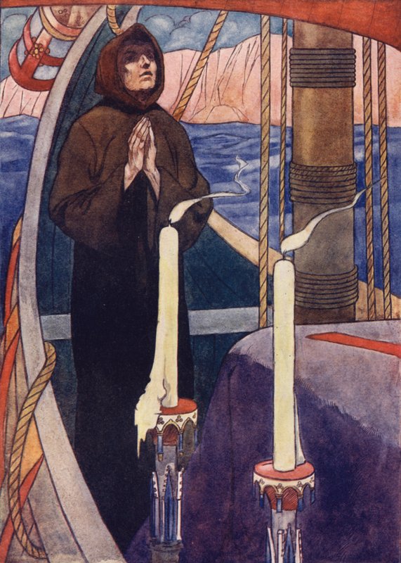Ein Mönch wurde in einer Vision angewiesen, die Gebeine von Andreas an Bord eines bestimmten Schiffes zu bringen von Charles Robinson