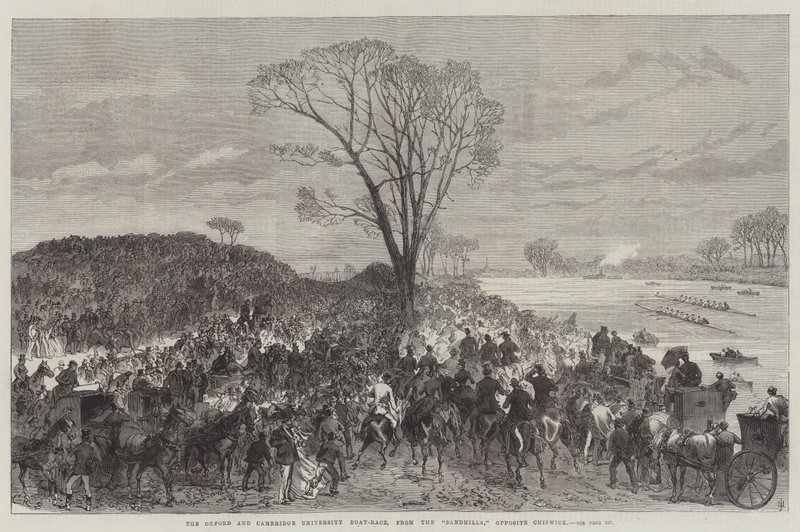 Das Bootsrennen der Universitäten Oxford und Cambridge, von den Sandhügeln gegenüber von Chiswick von Sir John Charles Robinson