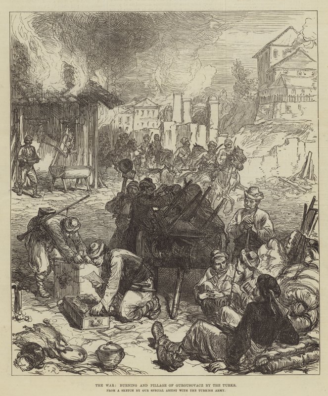 Der Krieg, Brand und Plünderung von Gurgusovacz durch die Türken von Sir John Charles Robinson