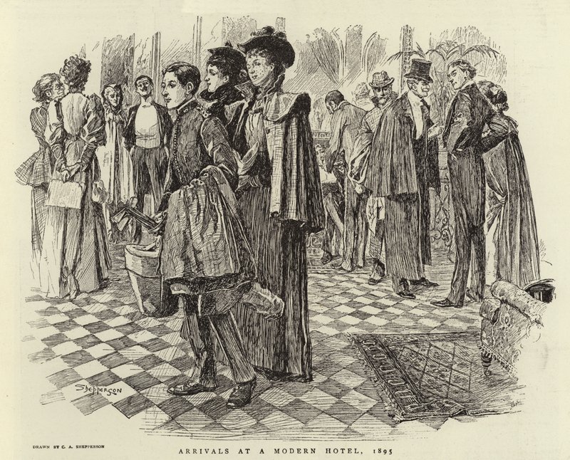 Ankünfte in einem modernen Hotel, 1895 von Claude Shepperson