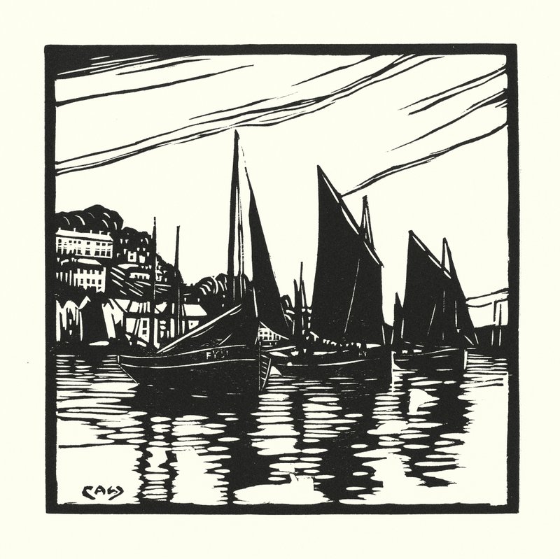 Fischerboote und Lastkähne: Cornish Drifters, Looe von Cyril A. Wilkinson