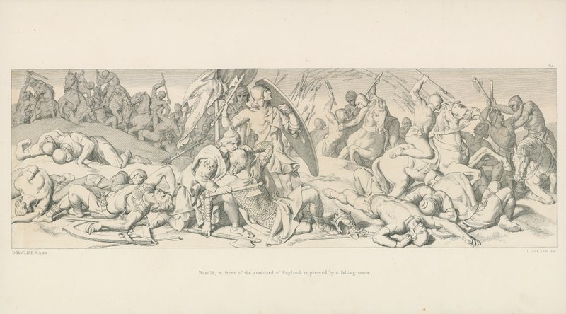 Harold, vor dem Standard von England, wird von einem fallenden Pfeil durchbohrt von Daniel Maclise