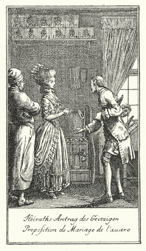 Heiratsantrag des Geizhalses von Daniel Nikolaus (after) Chodowiecki