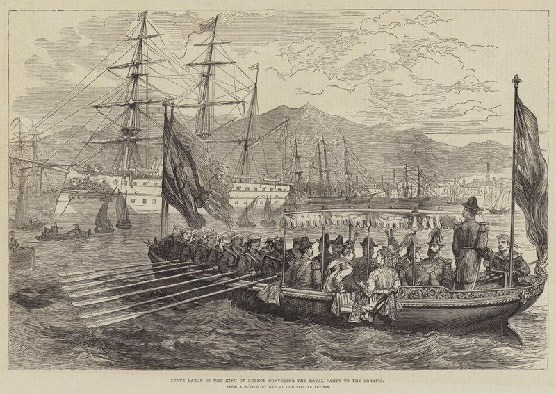 Staatsbarke des Königs von Griechenland, die die königliche Gesellschaft zur Serapis bringt von David Henry Friston