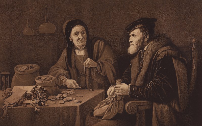 Die Geizigen, nach dem Bild in der National Gallery, London (Lithografie) von David the Younger (after) Teniers