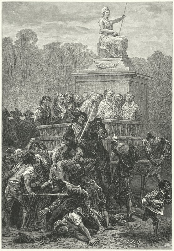 Ein Karren voller Gefangener auf dem Weg zur Guillotine, Französische Revolution (Gravur) von Diogene Ulysse Napoleon Maillart