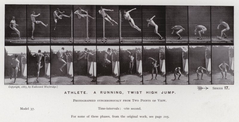 Die menschliche Figur in Bewegung: Athlet, Hochsprung mit Drehung von Eadweard Muybridge