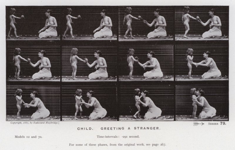 Die menschliche Figur in Bewegung: Kind, das einen Fremden begrüßt von Eadweard Muybridge