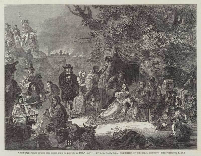 Highgate Fields während des Großen Brandes von London, 1666 von Edgar Melville Ward