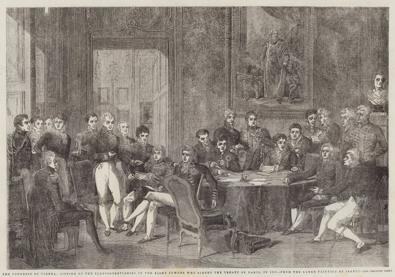 Der Wiener Kongress, Sitzung der Bevollmächtigten der acht Mächte, die den Pariser Vertrag 1815 unterzeichneten von Edmond Morin