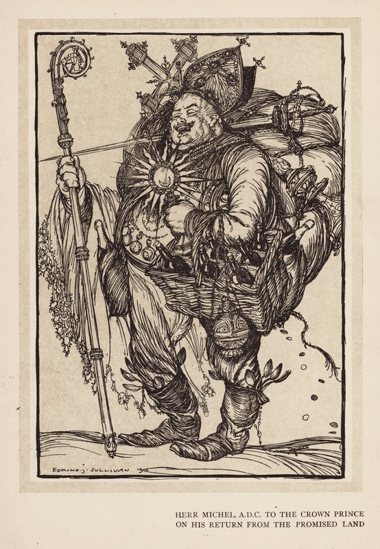 Der Kranz des Kaisers: Herr Michel, ADC des Kronprinzen bei seiner Rückkehr aus dem Gelobten Land (Lithografie) von Edmund Joseph (after) Sullivan
