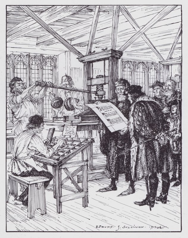 William Caxton in seiner Druckerei von Edmund Joseph (after) Sullivan