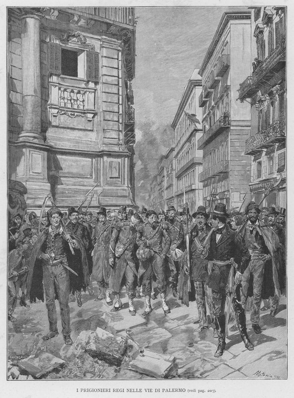 Die königlichen Gefangenen in den Straßen von Palermo von Edouardo Matania