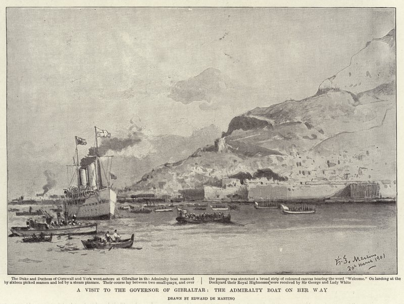Ein Besuch beim Gouverneur von Gibraltar, das Admiralitätsboot auf dem Weg von Eduardo de Martino