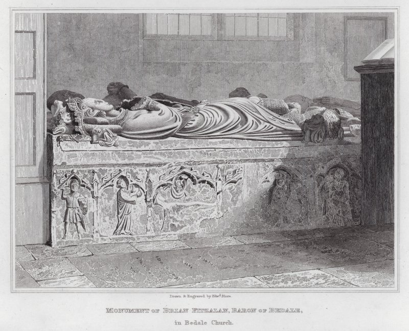 Monument von Brian Fitzalan, Baron von Bedale, in der Bedale Kirche (Gravur) von Edward Blore
