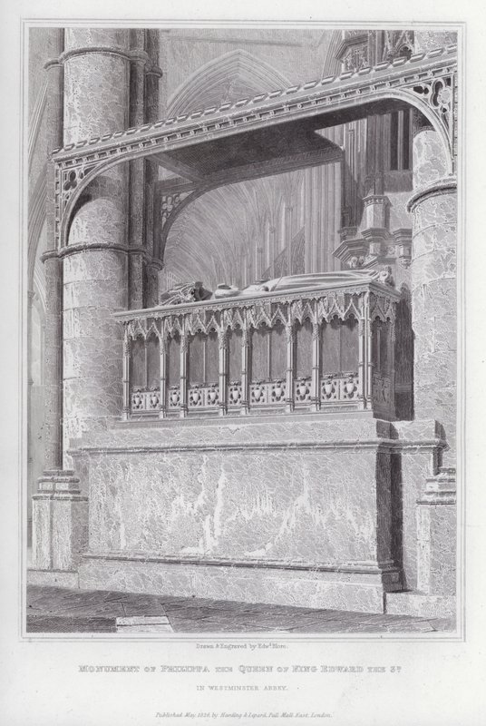 Denkmal von Philippa, der Königin von König Edward III., in der Westminster Abbey (Gravur) von Edward Blore