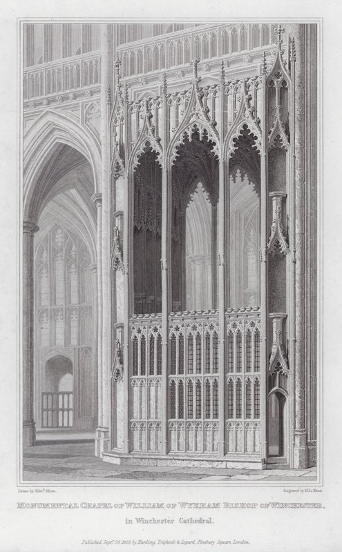 Monumentale Kapelle von William of Wykham, Bischof von Winchester, in der Kathedrale von Winchester (Gravur) von Edward Blore