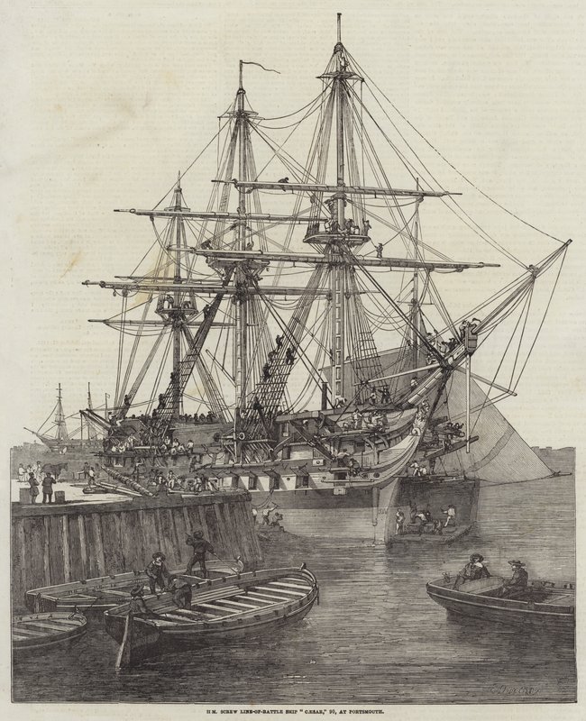 HM Schrauben-Linienschiff Caesar, 90, in Portsmouth von Edward Duncan