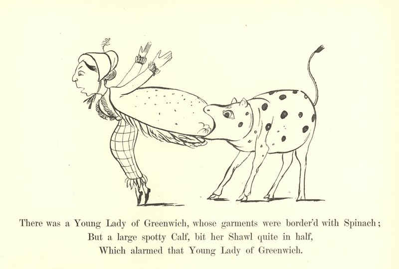 Es war eine junge Dame aus Greenwich, deren Kleider mit Spinat gesäumt waren von Edward Lear