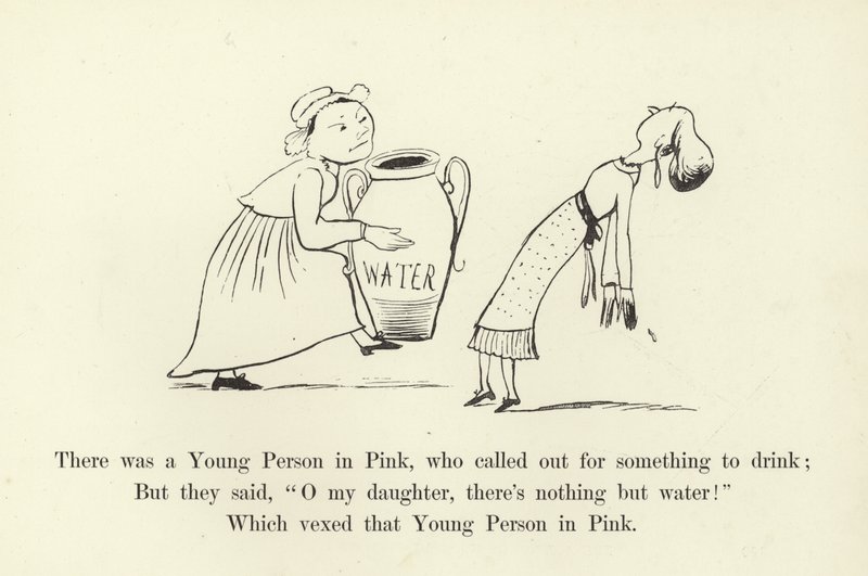 Es war eine junge Person in Pink, die nach etwas zu trinken rief von Edward Lear