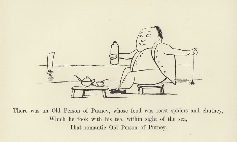 Es war eine alte Person aus Putney, deren Nahrung gebratene Spinnen und Chutney war von Edward Lear