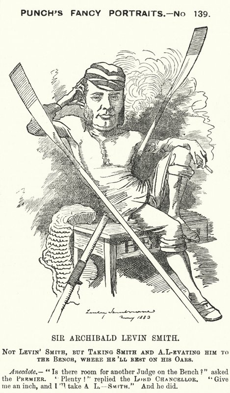 Archibald Levin Smith, englischer Richter und Ruderer, der am University Boat Race und an der Henley Royal Regatta teilnahm (Karikatur) von Edward Linley (after) Sambourne