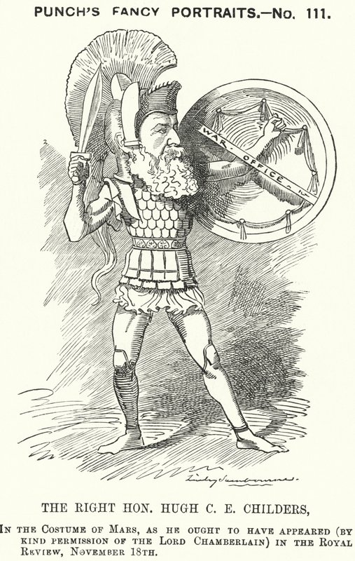 Karikatur von Punch: Hugh Childers, englischer liberaler Politiker (Stich) von Edward Linley (after) Sambourne