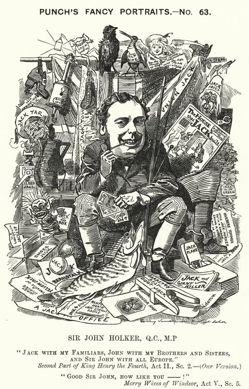 Punch-Karikatur: Sir John Holker, englischer Anwalt und Politiker von Edward Linley (after) Sambourne