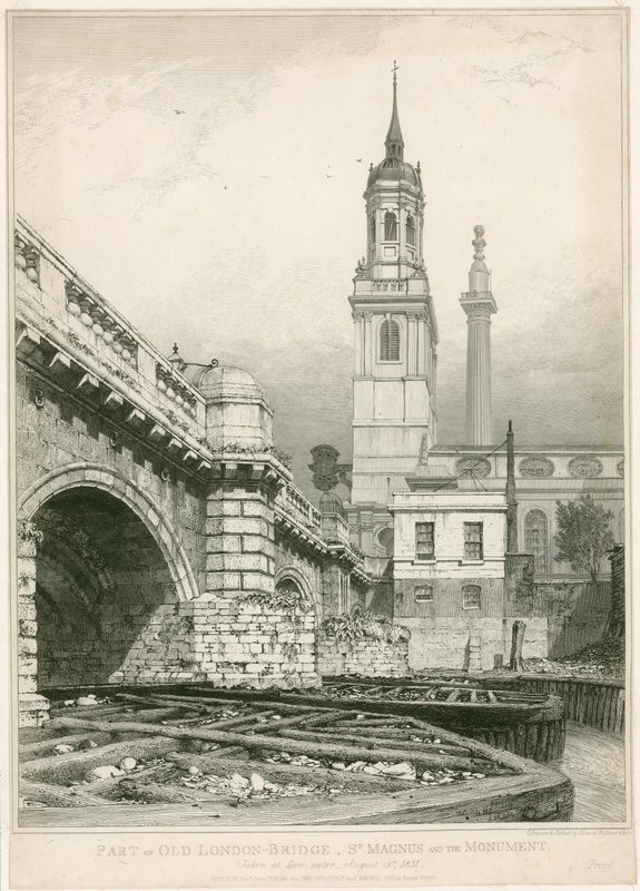 Teil der alten London Bridge, St Magnus und das Monument von Edward William Cooke