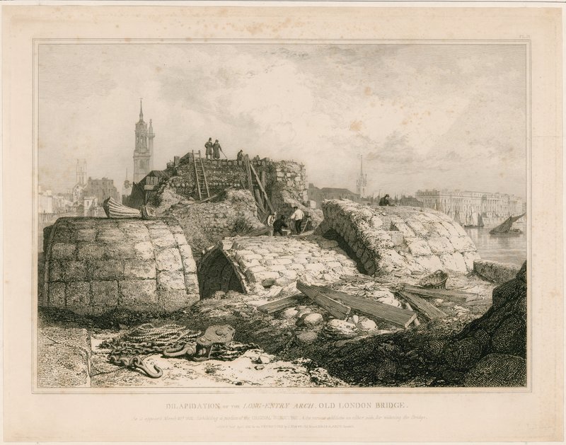 Teil der alten London Bridge, wie sie im Juni 1832 erschien von Edward William Cooke