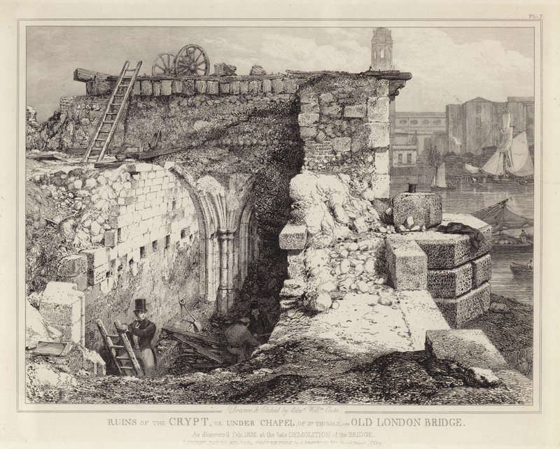 Ruinen der St. Thomas-Kapelle auf der alten London Bridge von Edward William Godwin