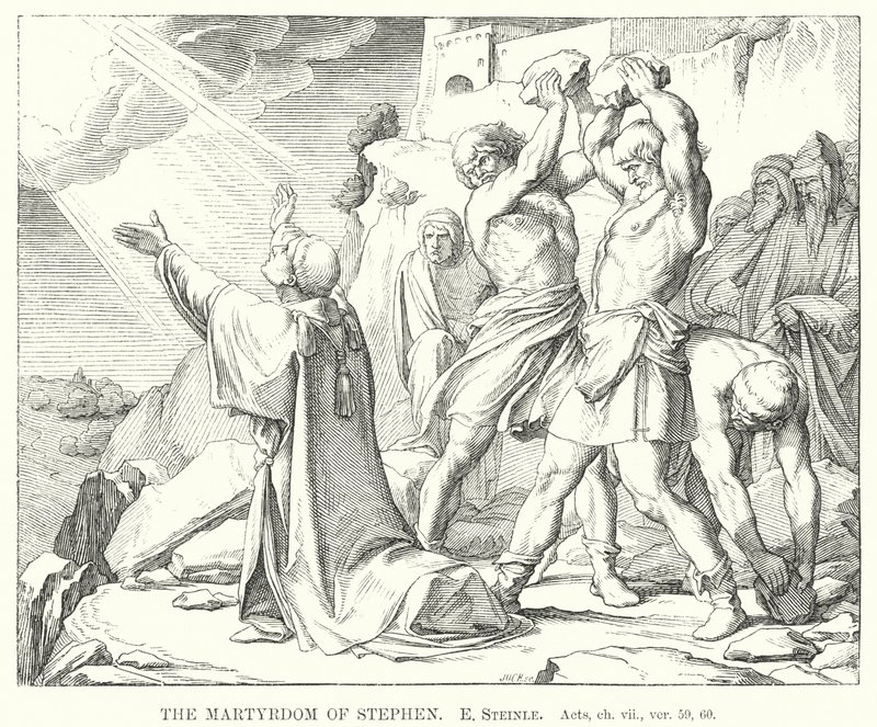 Das Martyrium des Stephanus, Apostelgeschichte, Kapitel VII, Vers 59, 60 von Edward von Steinle