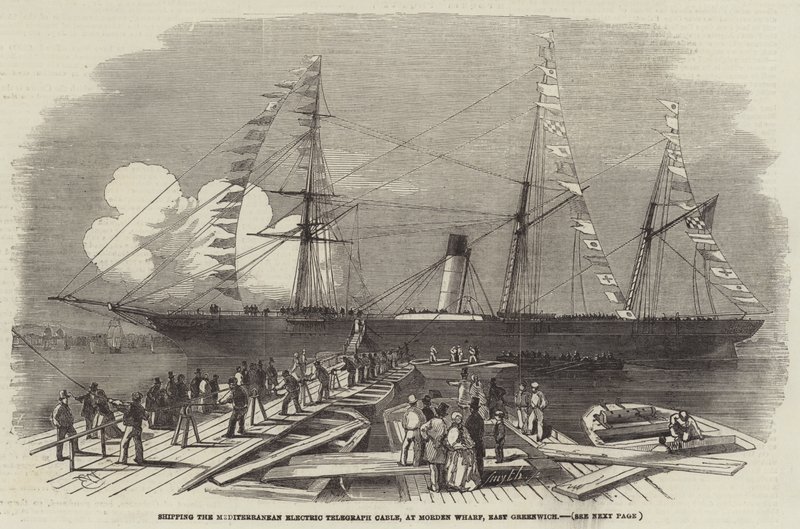 Verlegung des Mittelmeer-Elektrotelegrafenkabels am Morden Wharf, East Greenwich von Edwin Weedon