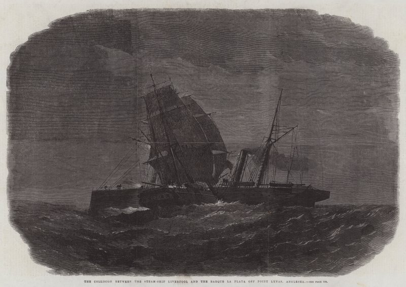 Die Kollision zwischen dem Dampfschiff Liverpool und der Bark La Plata vor Point Lynas, Anglesea von Edwin Weedon