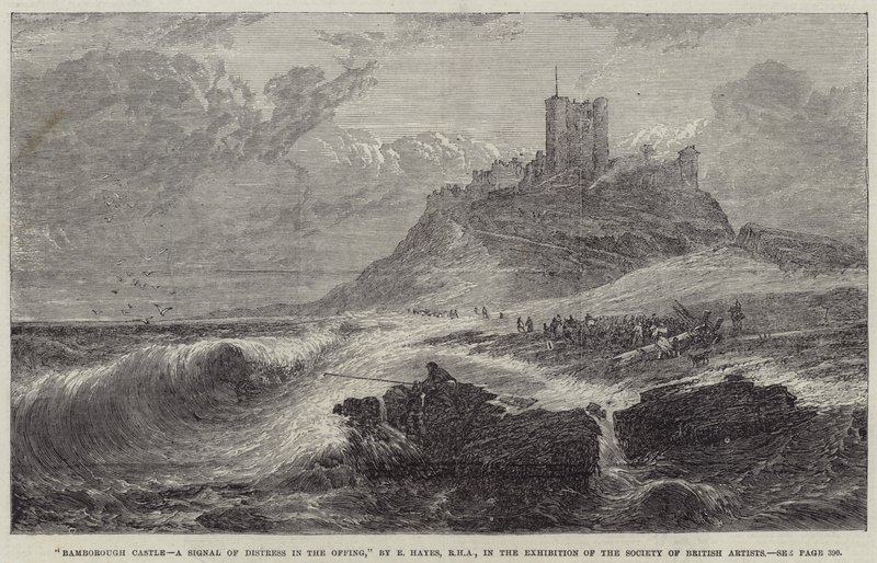 Bamborough Castle, ein Notsignal in der Ferne von Edwin Hayes