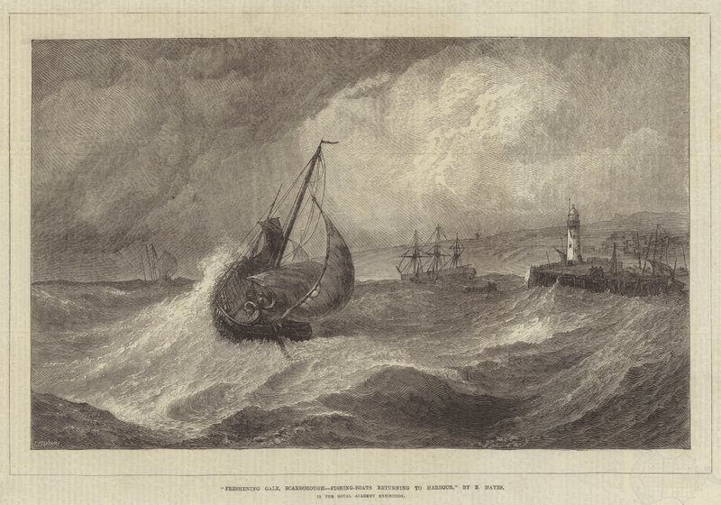 Frischer Wind, Scarborough, Fischerboote kehren in den Hafen zurück, in der Ausstellung der Royal Academy von Edwin Hayes