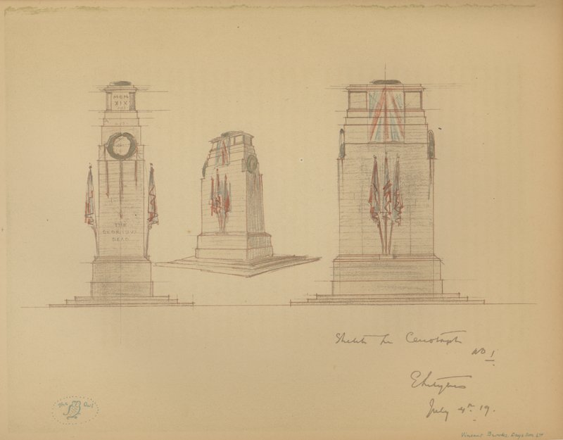 Skizze Nr. 1 für das Kenotaph, Whitehall, Westminster, London von Edwin Landseer Lutyens